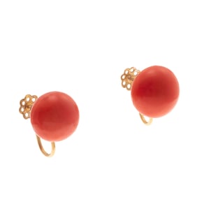 Pair of Coral, 18k Yellow Gold Ear Clips