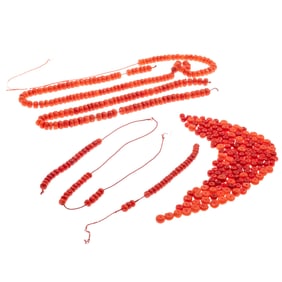 Partially Strung and Unstrung Coral Beads