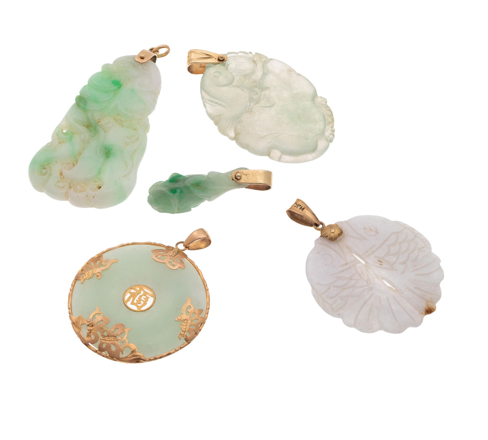 Group of Five Chinese Jade, 14k Pendants (1 of 3)