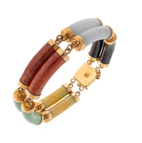 Multi-Color Jade, 14k Yellow Gold Bracelet