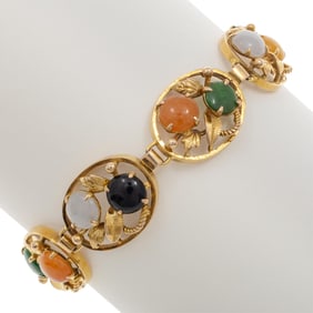 Multi-Colored Jade, 14k Yellow Gold Bracelet