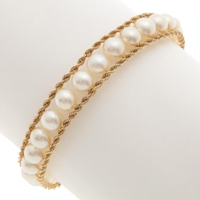 Vintage Cultured Pearl, 14k Yellow Gold Bracelet