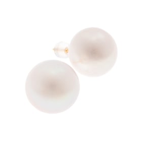 Pair of South Sea Cultured Pearl, 18k Yellow Gold Earrings