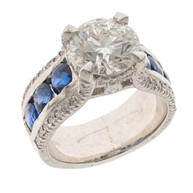 Lab Grown Diamond, Diamond, Sapphire, Platinum Ring