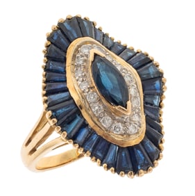 Diamond, Sapphire, 18k Yellow Gold Ring