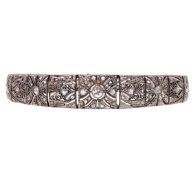French, Edwardian, Diamond, Platinum, 18k Bracelet