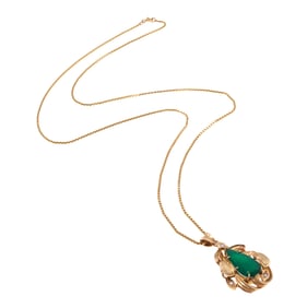 Emerald, Diamond, 18k Yellow Gold Necklace