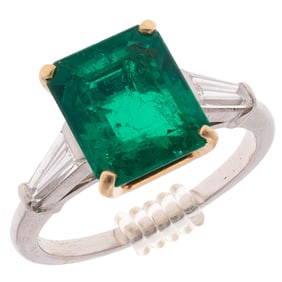 Colombian Emerald, Diamond, Platinum, 18k Ring