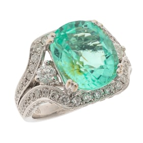 Paraiba-Type Tourmaline, Diamond, 18k White Gold Ring
