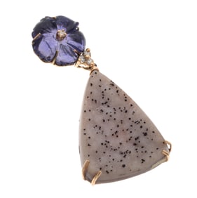Diamond, Amethyst, Druzy Quartz, 14k Yellow Gold Pendant