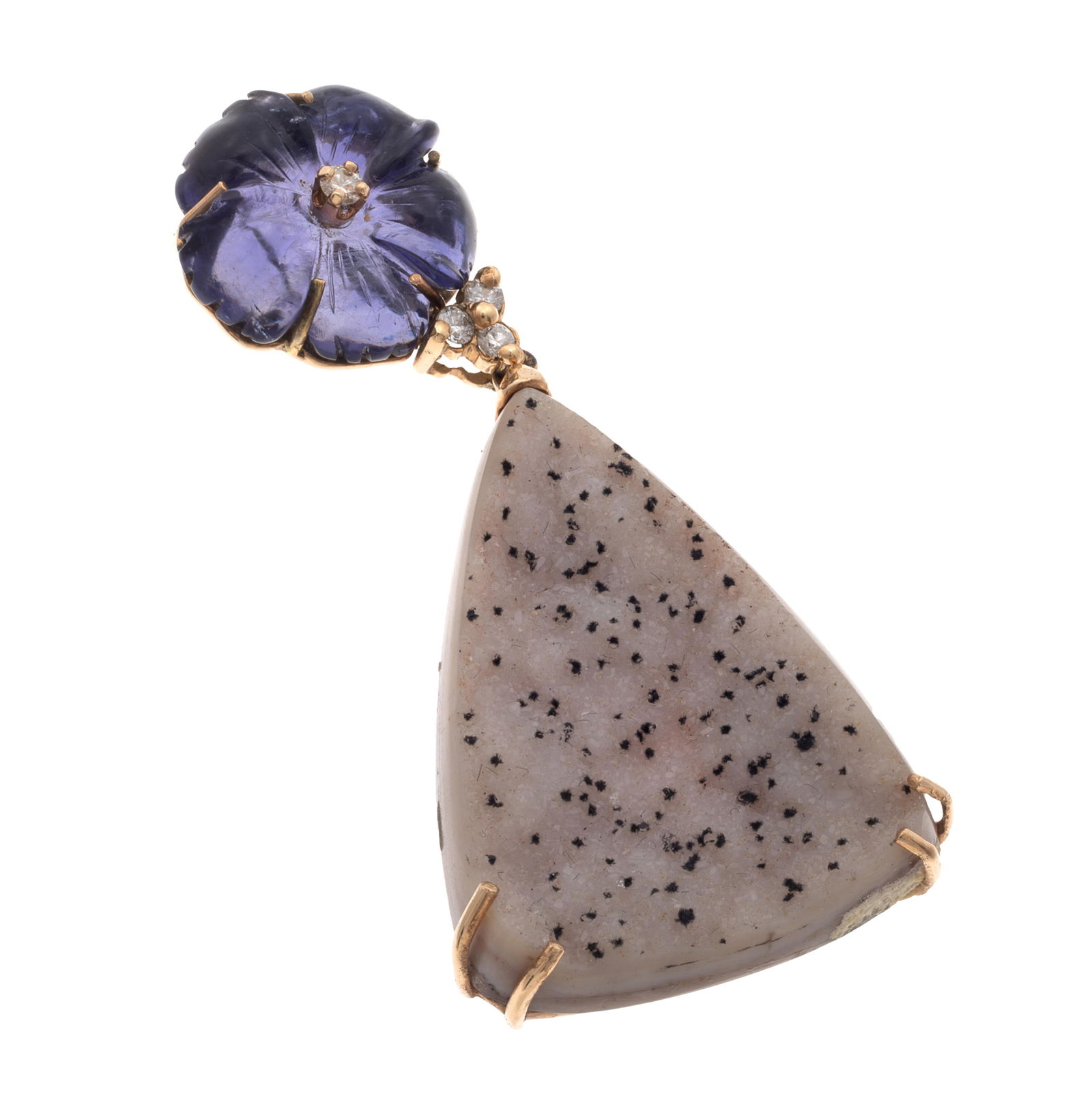 Diamond, Amethyst, Druzy Quartz, 14k Yellow Gold Pendant (1 of 4)