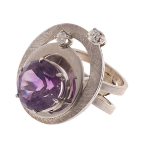 Amethyst, Diamond, 14k White Gold Ring