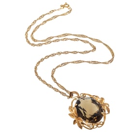 Smoky Quartz, 18k, 14k Yellow Gold Necklace