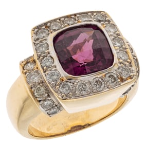 Rhodolite Garnet, Diamond, 14k Yellow Gold Ring