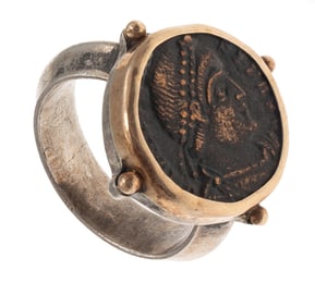 Ancient Coin, 14k, Sterling Silver Ring