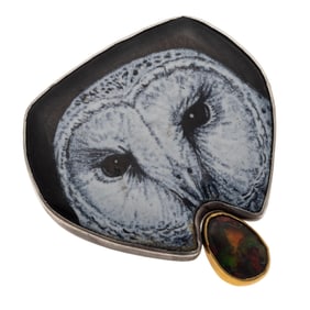 Enamel, Fire Agate, 24k, 14k, Sterling Pendant, "To the Victor," Marianne Hunter