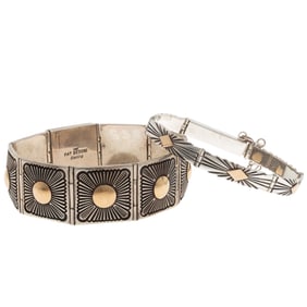 Two Navajo 14k, Sterling Silver Bracelets, Pat Bedoni