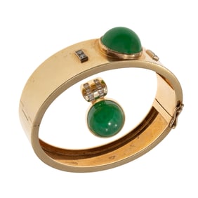 Jade, Diamond, 14k Yellow Gold Jewelry Suite