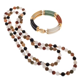 Multi-Colored Jade, 14k Necklace and Bracelet