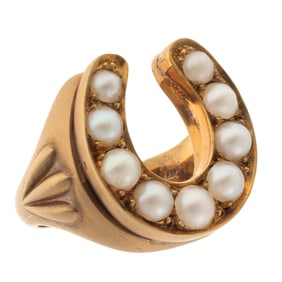 Cultured Pearl, 14k Yellow Gold Horseshoe Ring