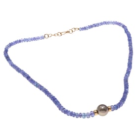 Tahitian Cultured Pearl, Tanzanite, 14k Necklace