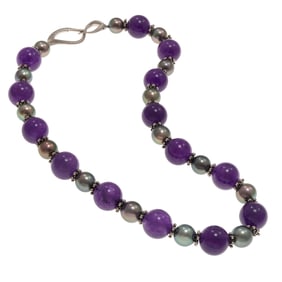 Tahitian Cultured Pearl, Amethyst, Sterling Silver Necklace