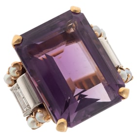 Amethyst, Diamond, 14k Yellow Gold Ring