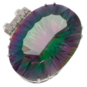 Coated Quartz, Diamond, 14k White Gold Pendant