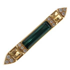 Tourmaline, Heliodor (Golden Beryl), Diamond, 18k Bar Pin