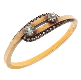 French, Victorian, Aquamarine, Diamond, 18k Bracelet