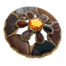 Victorian Scottish Agate, Vermeil Pin Pendant