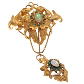Victorian Emerald, Opal, 18k Pendant