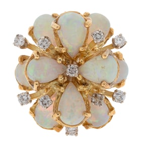 Diamond, Opal, 18k Yellow Gold Ring