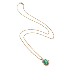 Emerald, Diamond, 14k Yellow Gold Necklace