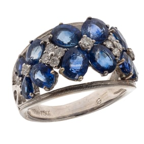 Sapphire, Diamond, 18k White Gold Ring