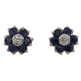Pair of Diamond, Sapphire, 14k White Gold Earrings