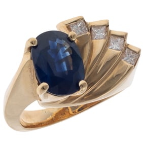 Sapphire, Diamond, 14k Yellow Gold Ring