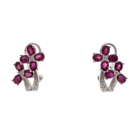 Pair of Ruby, Diamond, 18k White Gold Earrings