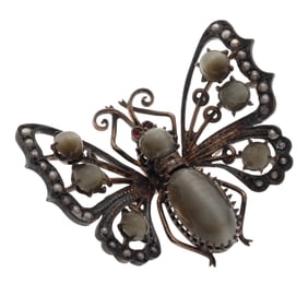 Cat's Eye Chrysoberyl, Seed Pearl, Sterling Silver Pin or Clip