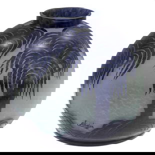Charles Schneider Art Deco Vase: Charles Schneider Art Deco VasePalmier Pattern,Inscribed CharderDecorated with stylized palm trees, 'Palmieres Bleus' rising from a swirling ground.This design was a line of art glass made y Schneider