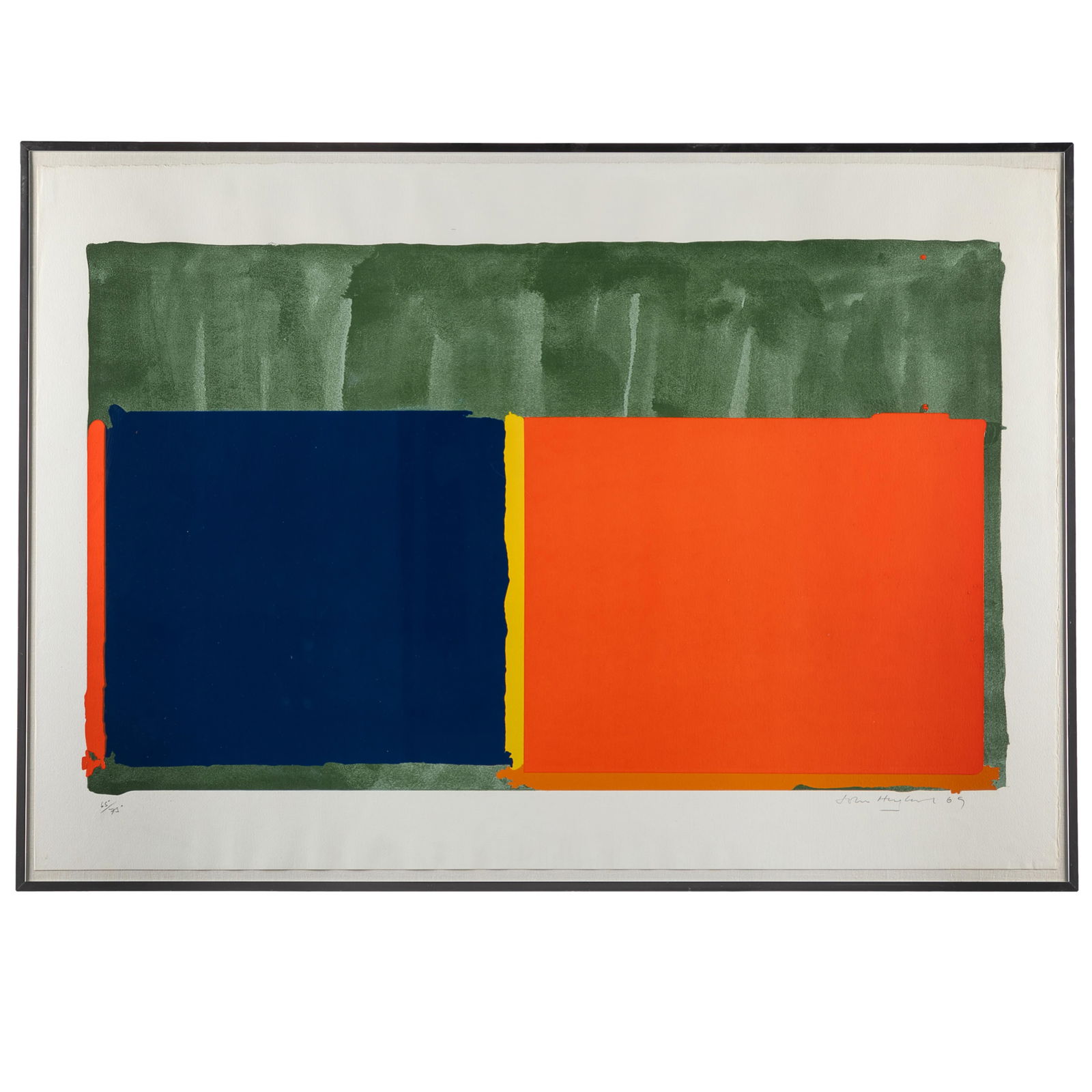 John Hoyland (British, 1934-2011).: John Hoyland (British, 1934-2011).Red, Blue, 1969.Screenprint in colors on J. Green wove paper, signed, dated and numbered 65/75 in pencil, printed by Kelpra Studio, London, with their ink stamp on ve
