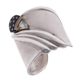 Diamond, Onyx, Mother-of-Pearl, Sterling "Tempest" Cuff Bracelet, Erte by Seven Arts LTD