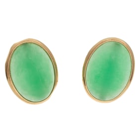 Pair of Jade, 14k Yellow Gold Earrings