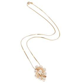 Cultured Pearl, Diamond, 14k Yellow Gold Necklace