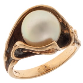 Modernist Cultured Pearl, 14k Ring, James Arnold Frew