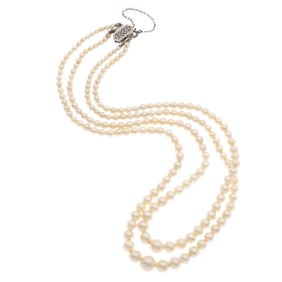 Double Strand Cultured Pearl, Sterling Silver Necklace