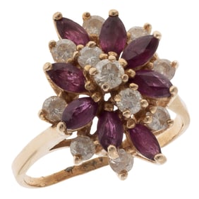 Diamond, Ruby, 14k Yellow Gold Ring