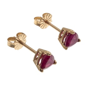 Pair of Ruby, 14k Yellow Gold Earrings