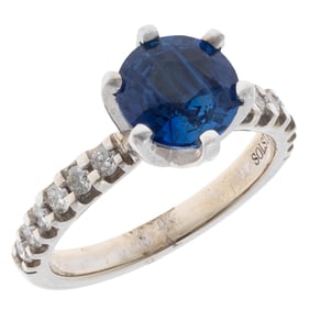 Sapphire, Diamond, 14k White Gold Ring