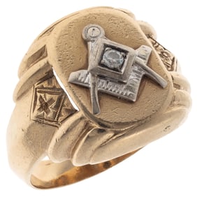 Gent's Masonic Diamond, 10k Ring